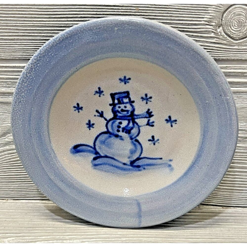Rowe Pottery Works Snowman Stoneware Salt Glazed Decorative Plate 6” Signed